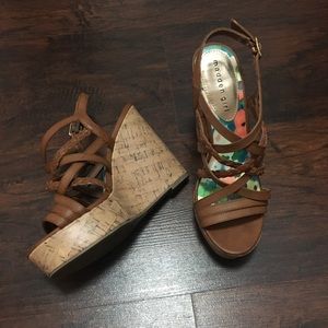 Madden Girl braided strap wedge with cork look